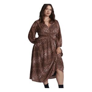 Ranna Gill Anthropologie Leopard Printed Dress Midi Cut-Out Long Sleeve 2X